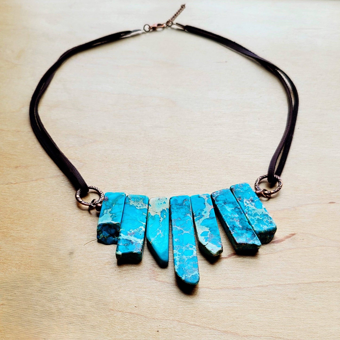 Turquoise colored Jasper Regalite Slab Necklace with Leather Closure