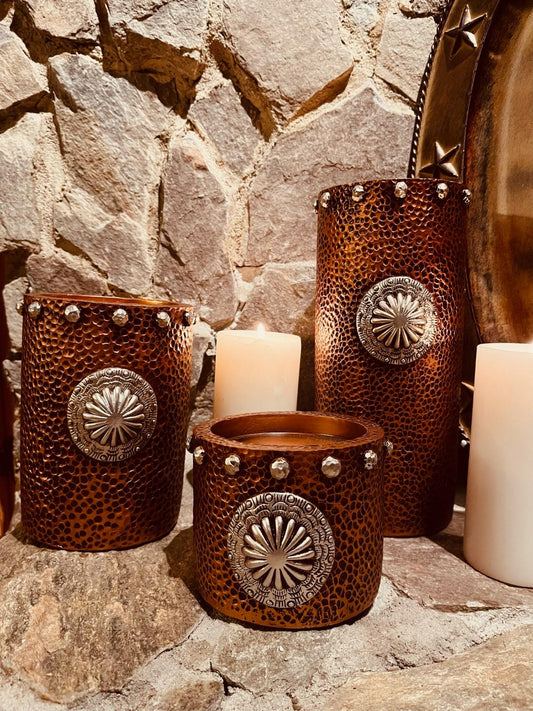 Copper candle pillar set