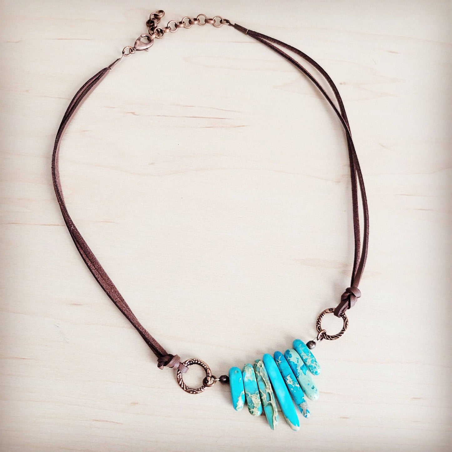 Turquoise colored Jasper Regalite Slab Necklace with Leather Closure