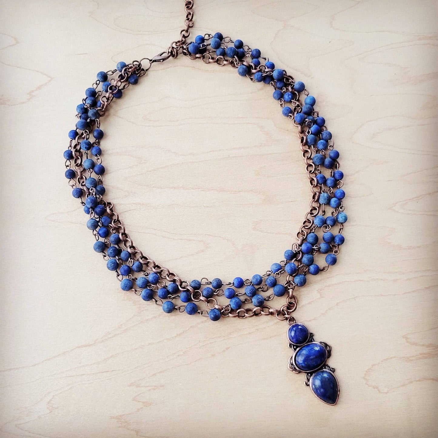 Blue Lapis Beaded Collar Necklace Lapis Pendant