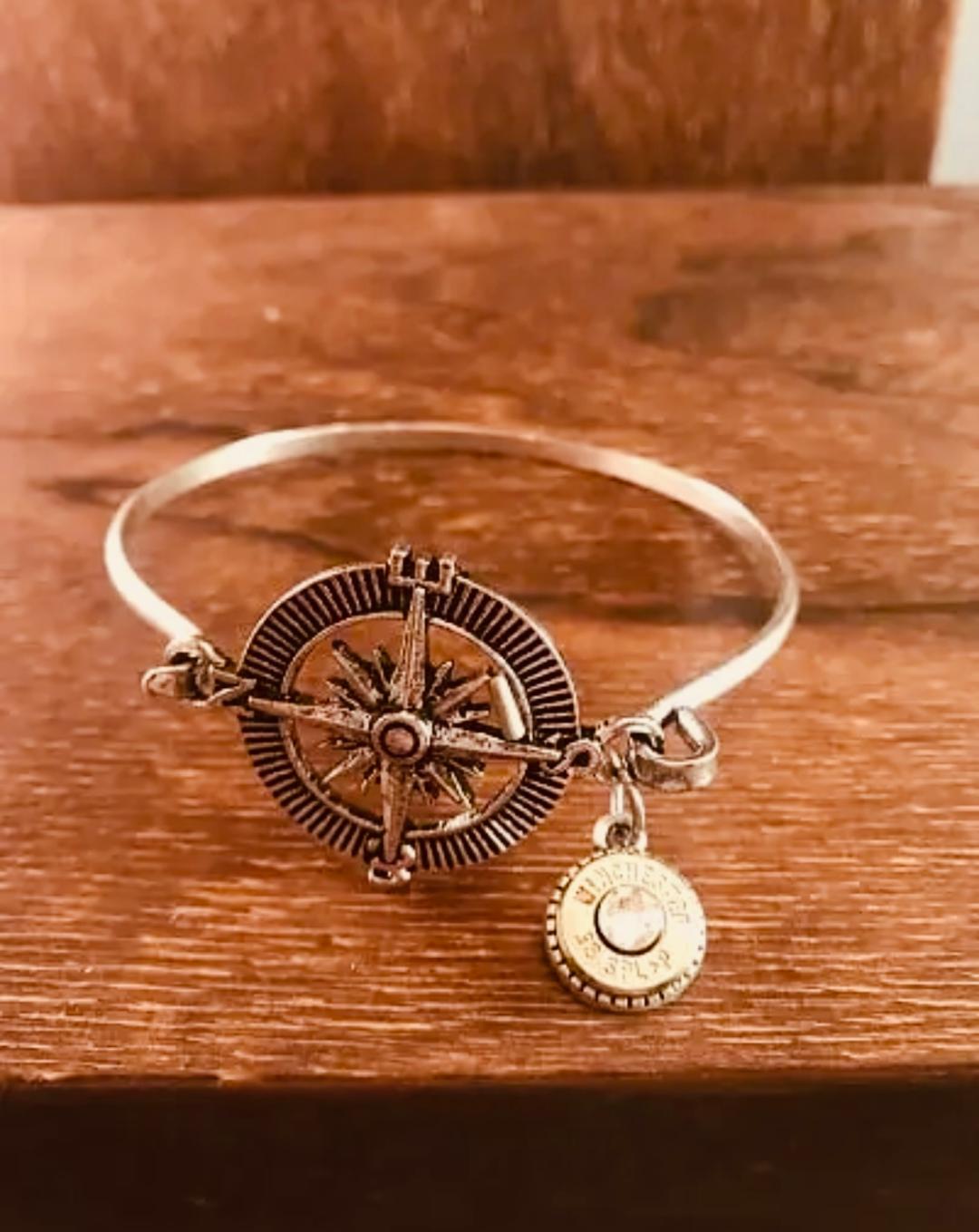 Silver Compass & Bullet Bracelet