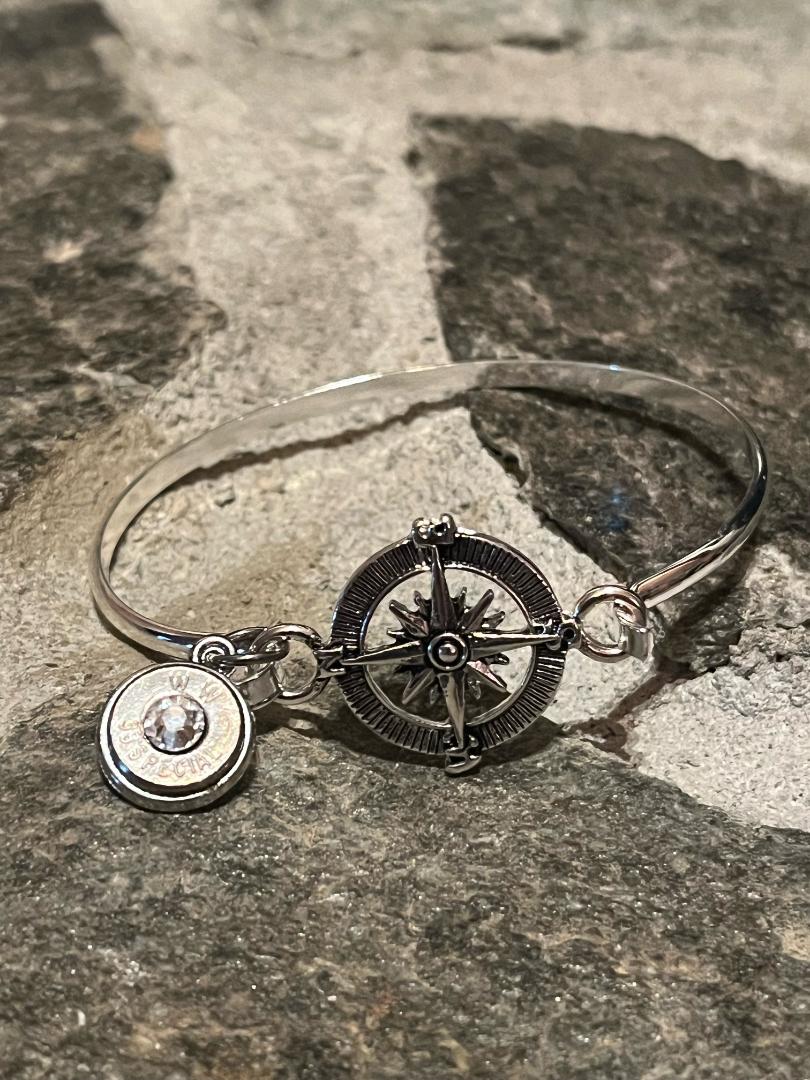 Silver Compass & Bullet Bracelet