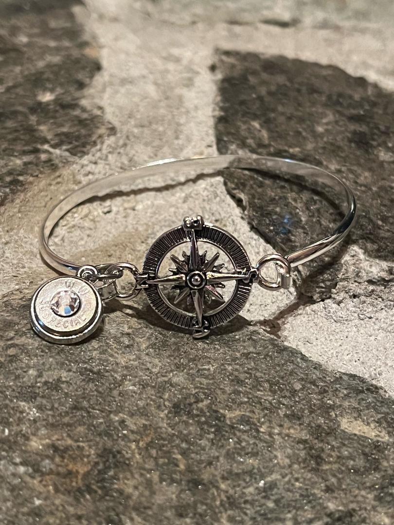 Silver Compass & Bullet Bracelet