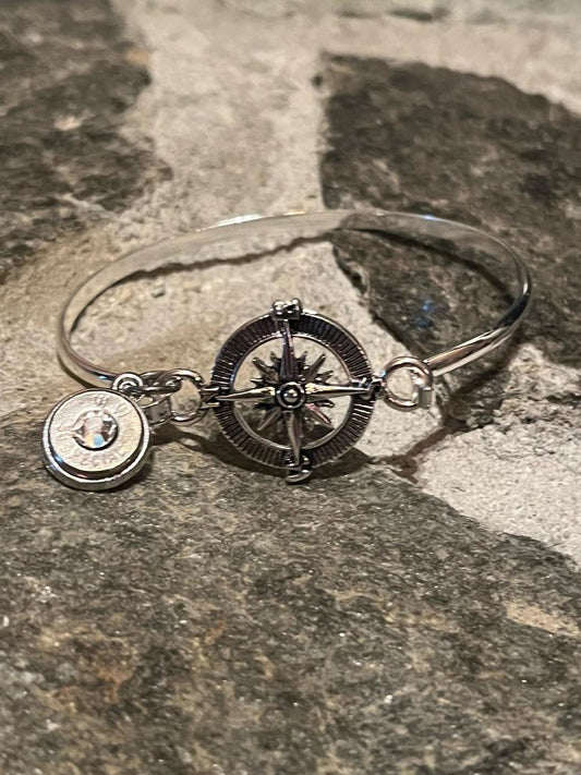 Silver Compass & Bullet Bracelet