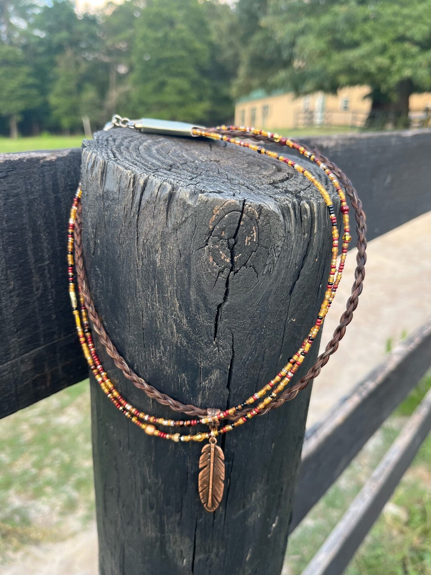 Copper Beaded Feather Necklace