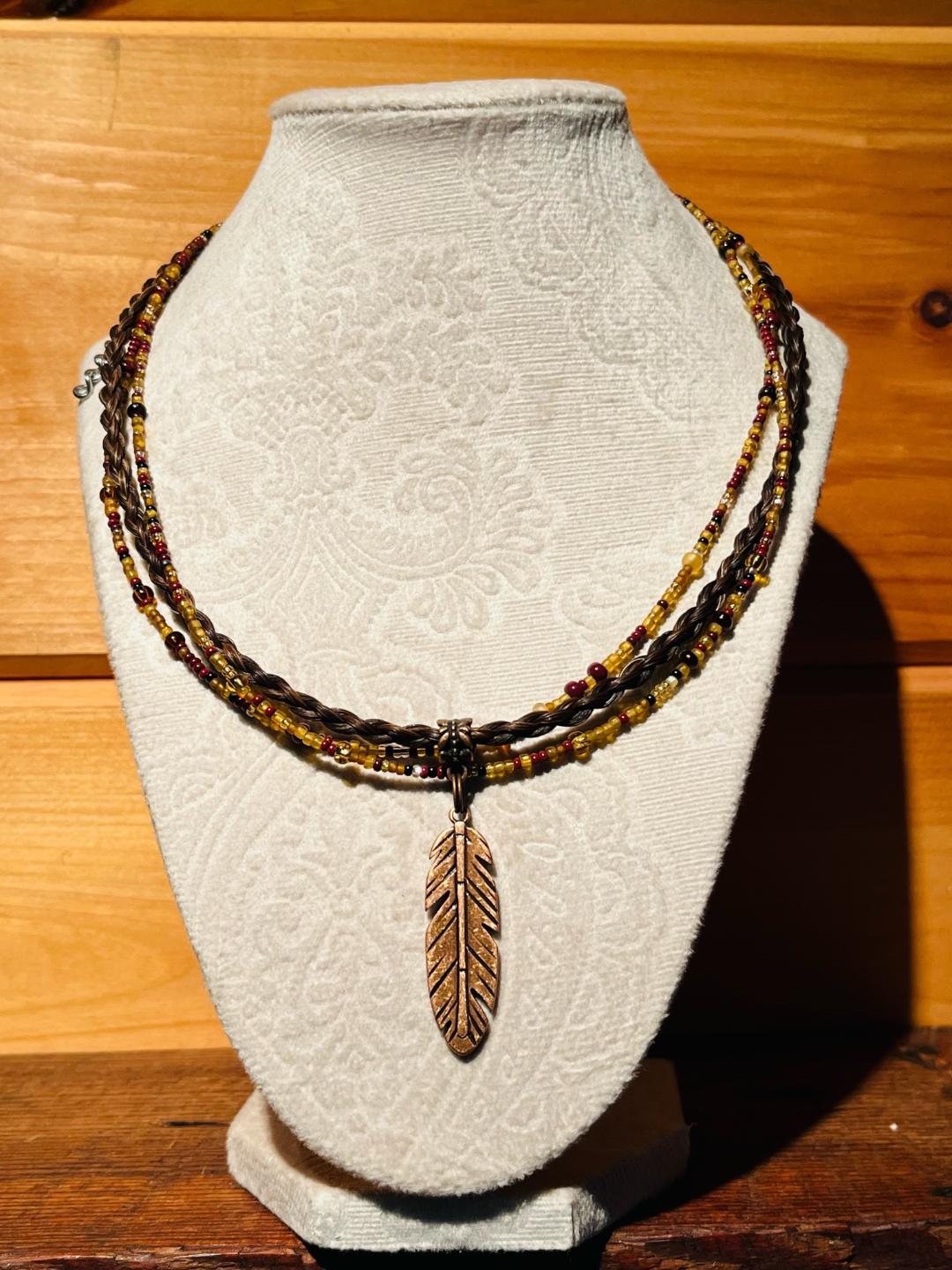 Copper Beaded Feather Necklace