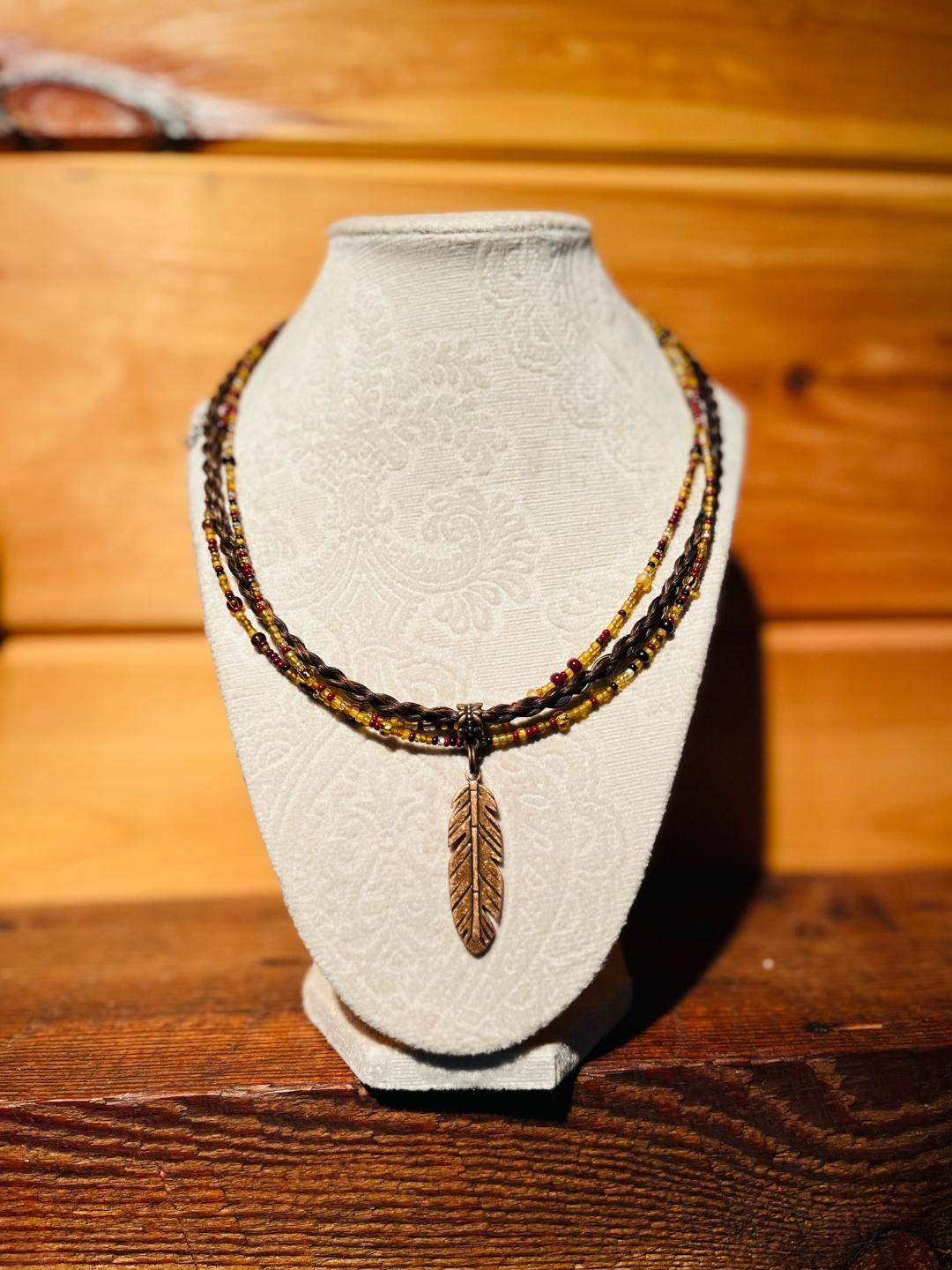 Copper Beaded Feather Necklace
