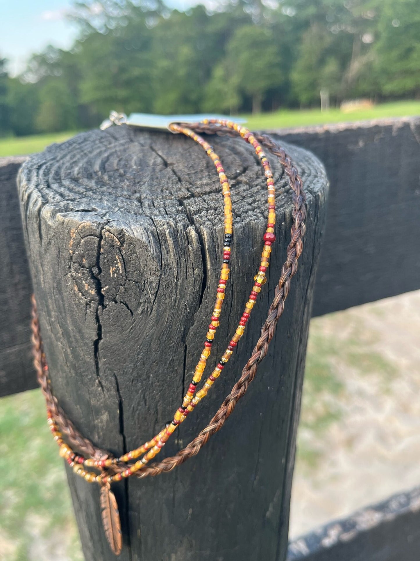 Copper Beaded Feather Necklace