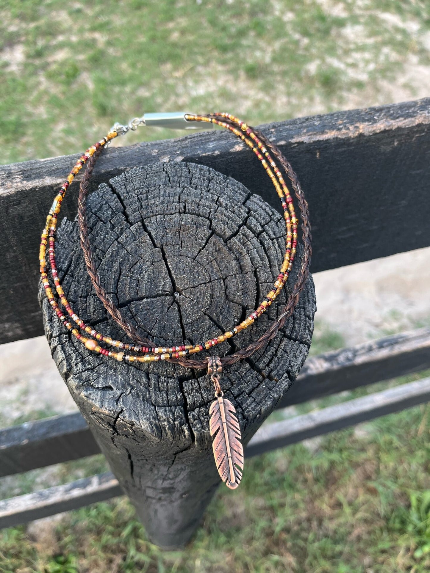 Copper Beaded Feather Necklace