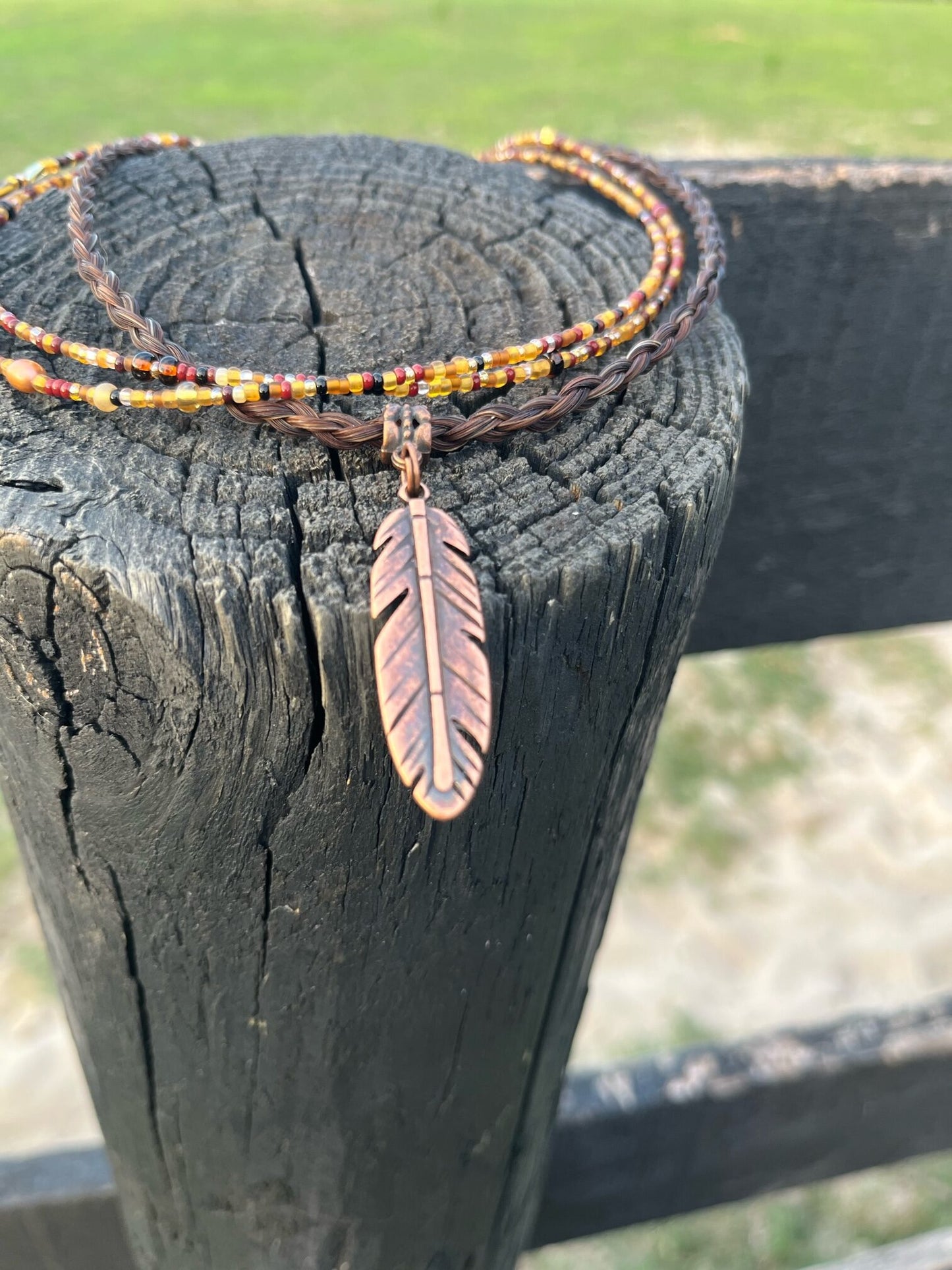 Copper Beaded Feather Necklace