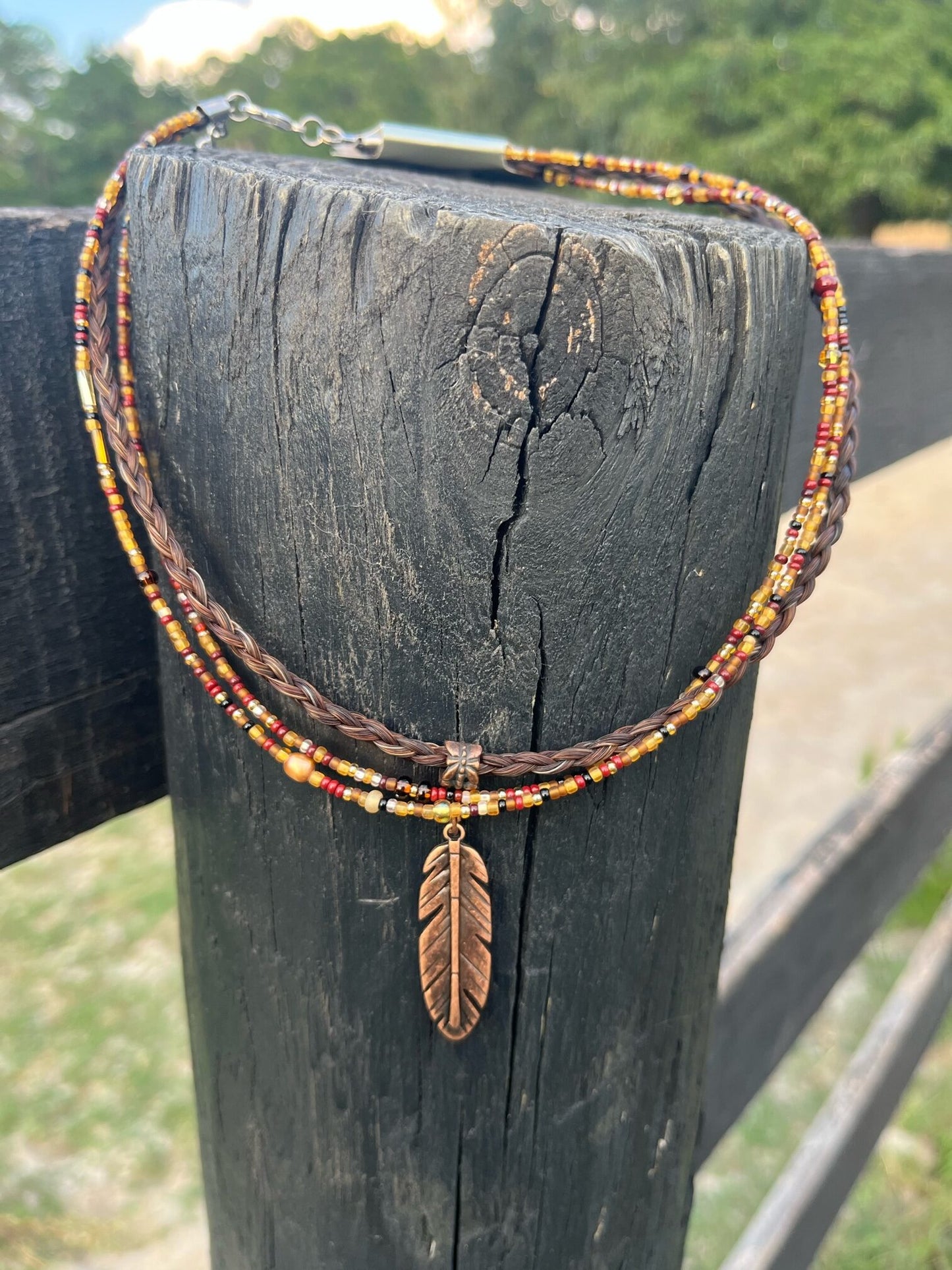 Copper Beaded Feather Necklace