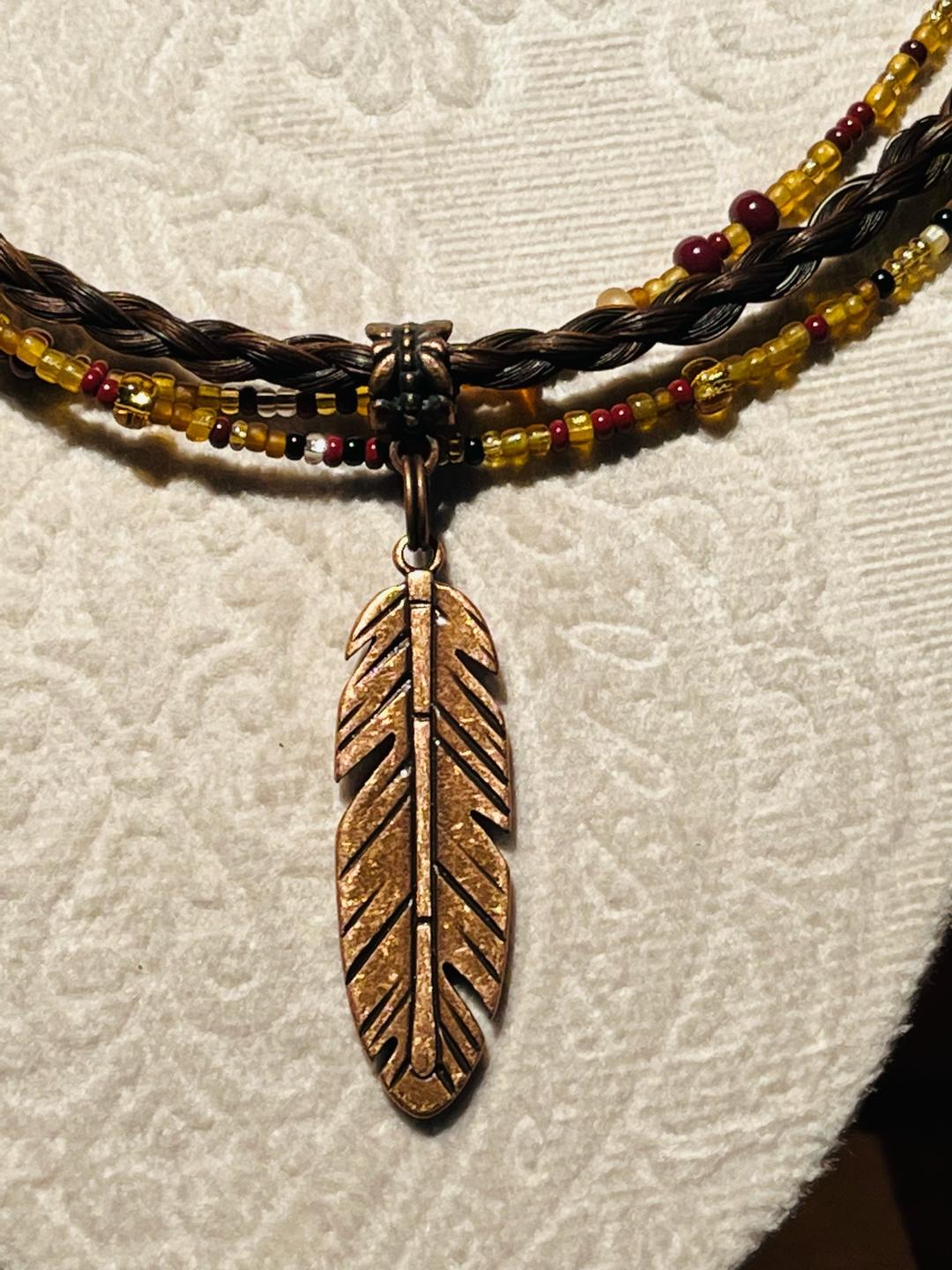 Copper Beaded Feather Necklace