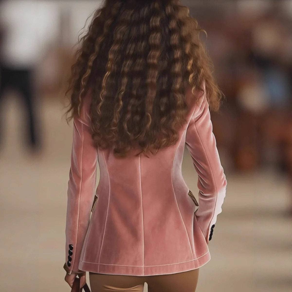 Women's Long Sleeve Baby Pink Lace Velvet Jacket