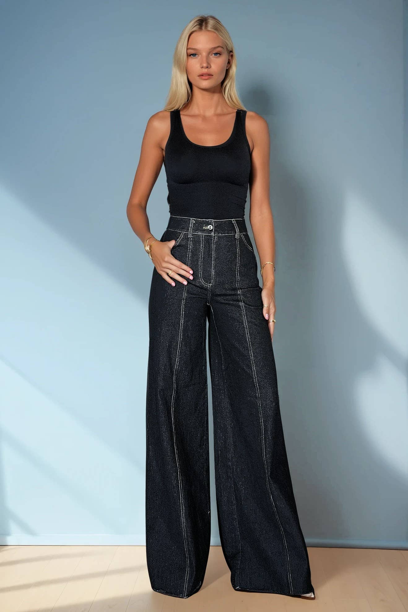 BLACK WIDE LEG PALAZZO FIT JEANS