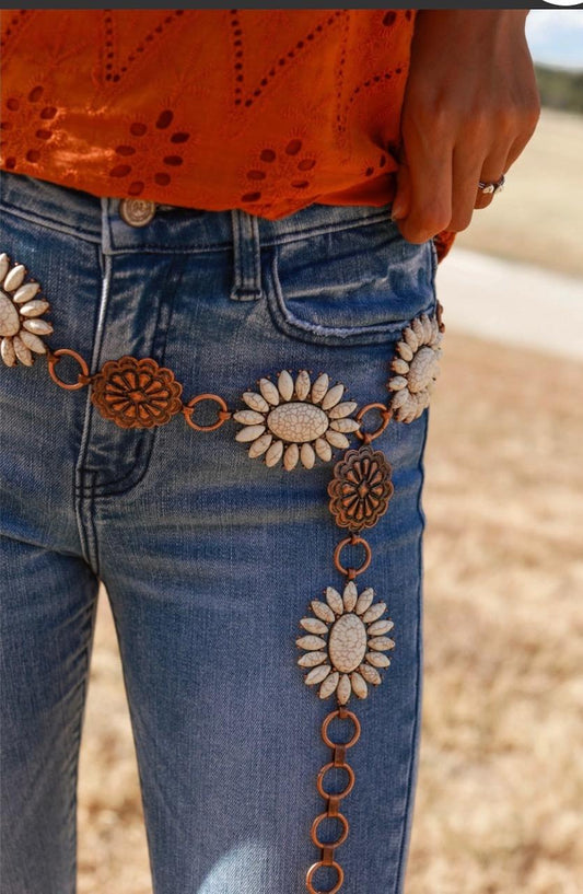 Copper and Cream Floral Concho Belt