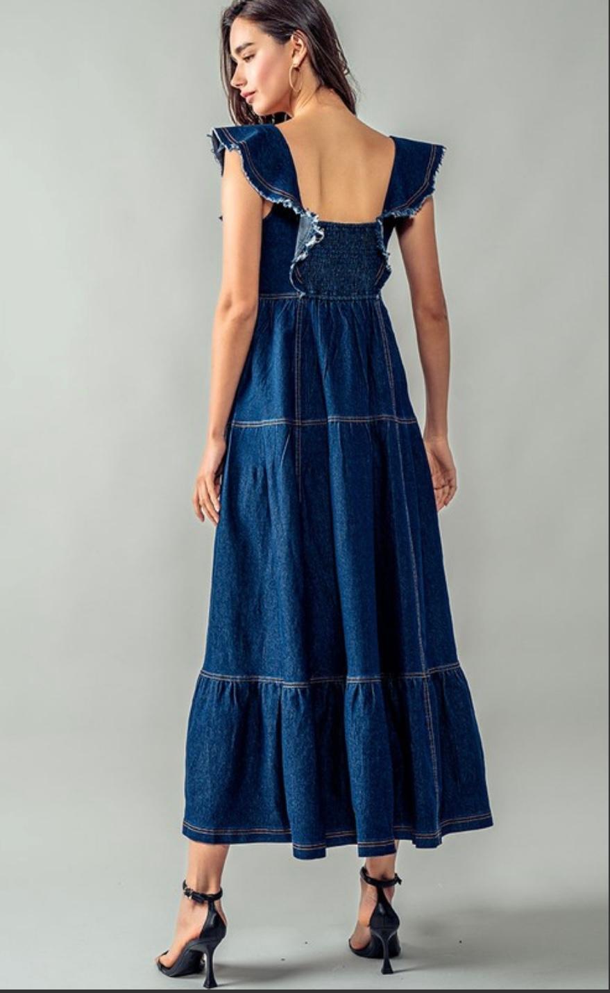 Flirty Shoulder Denim Maxi dress