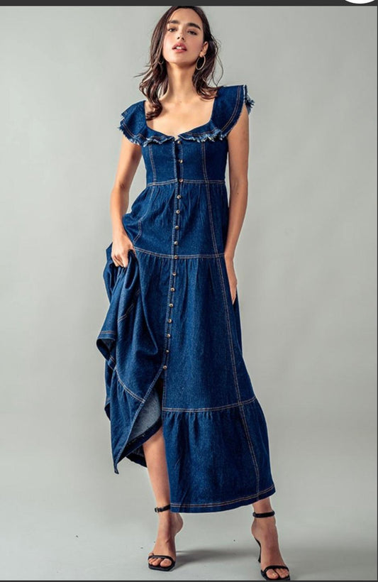 Flirty Shoulder Denim Maxi dress