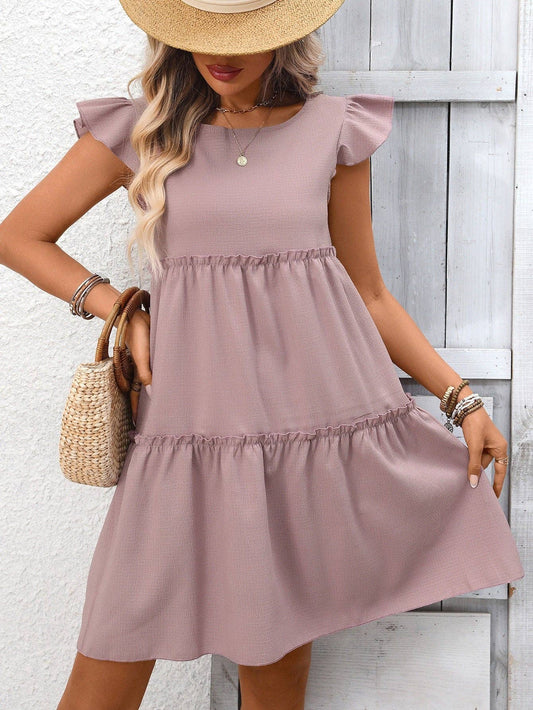 Solid Chiffon Mini Dress Boho in Dusty Pink