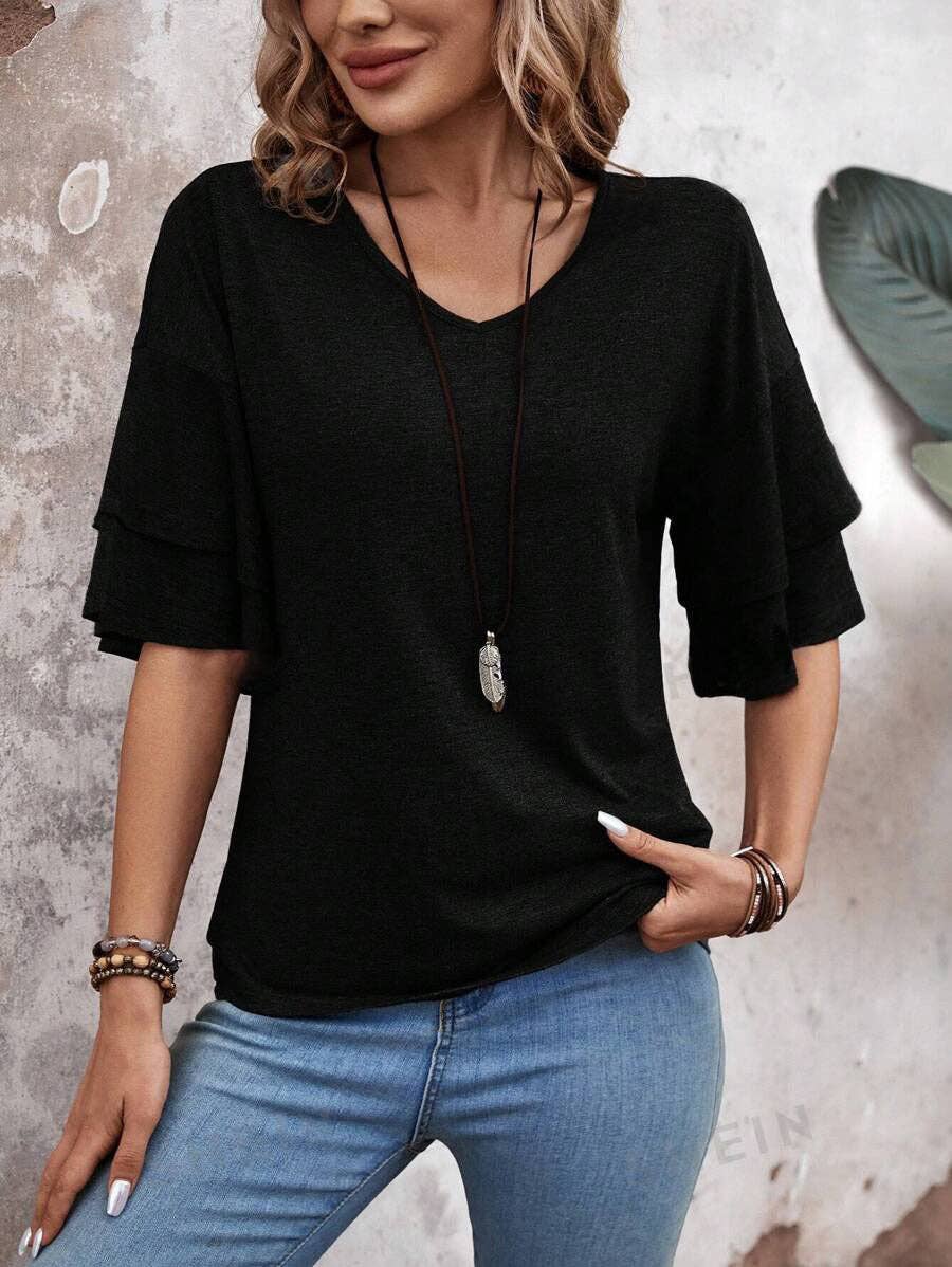 Stagecoach Favorite- Flutter Sleeve V Neck Summer Top