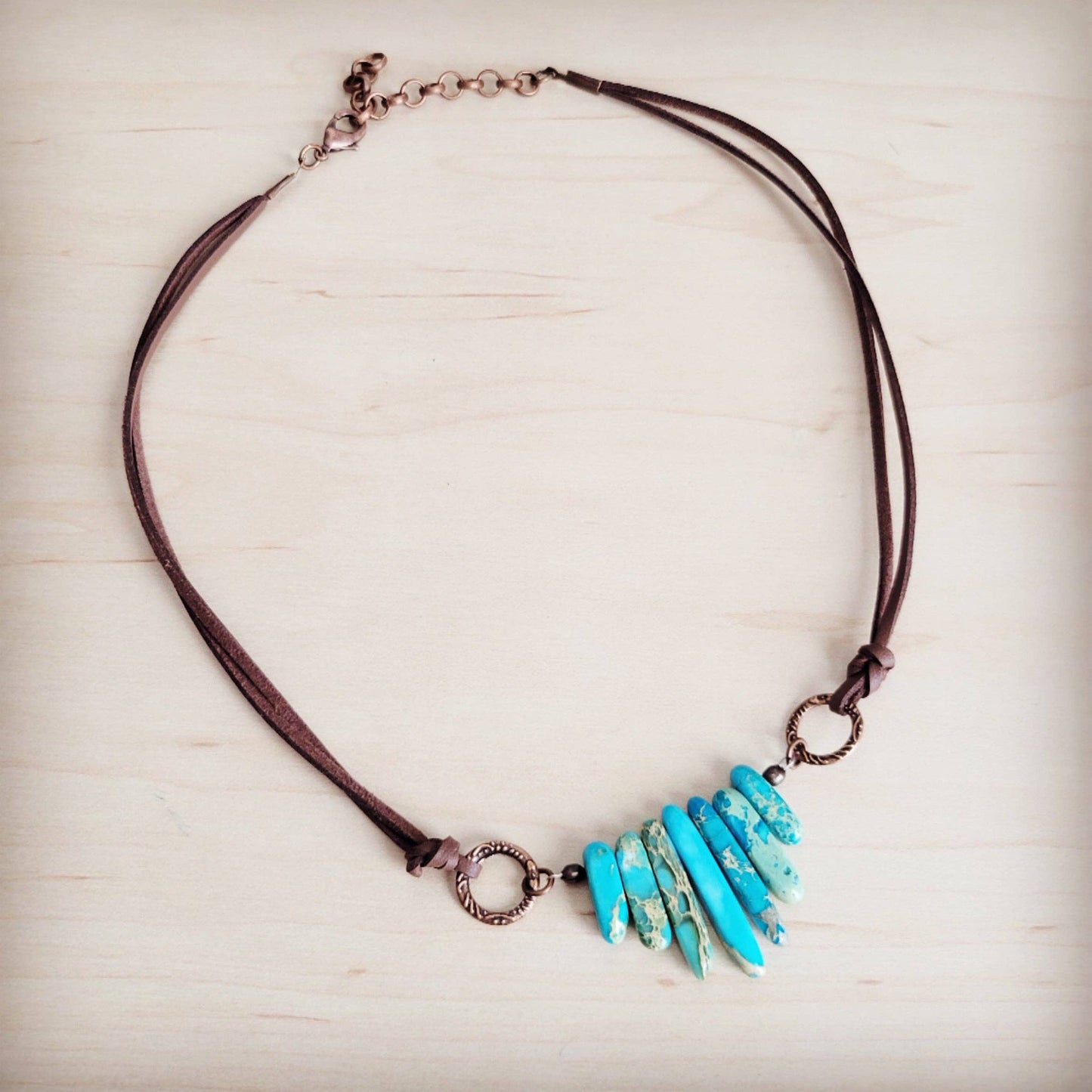 Turquoise colored Jasper Regalite Slab Necklace with Leather Closure