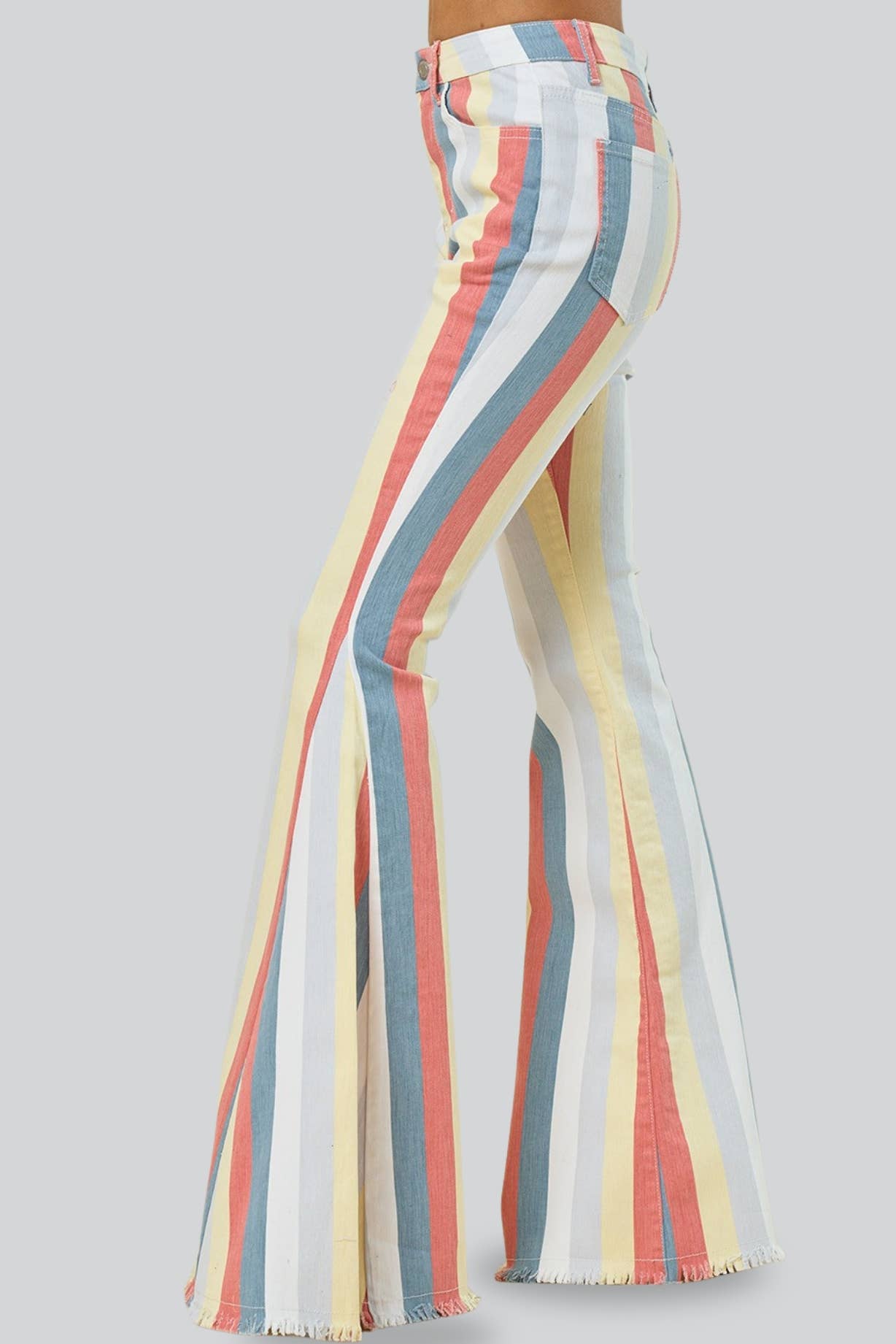 MULTI STRIPE DENIM BELLBOTTOM JEANS