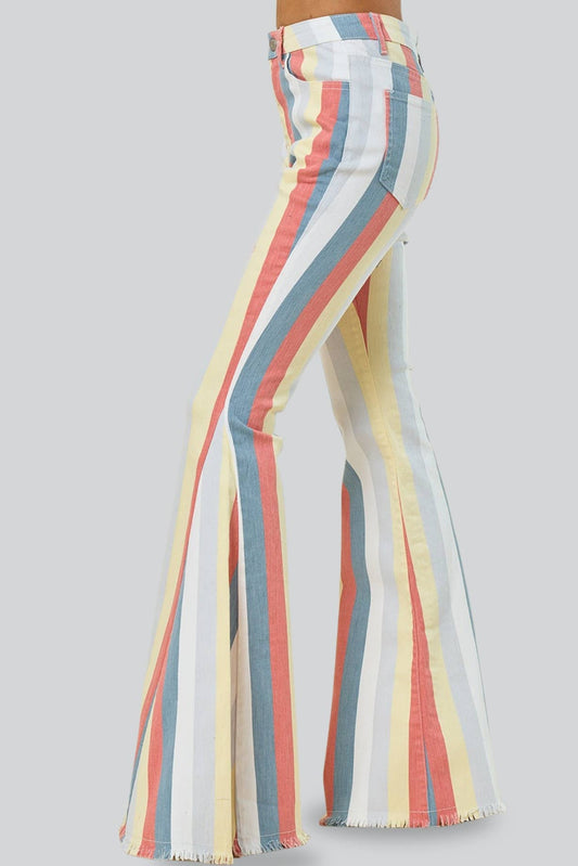MULTI STRIPE DENIM BELLBOTTOM JEANS