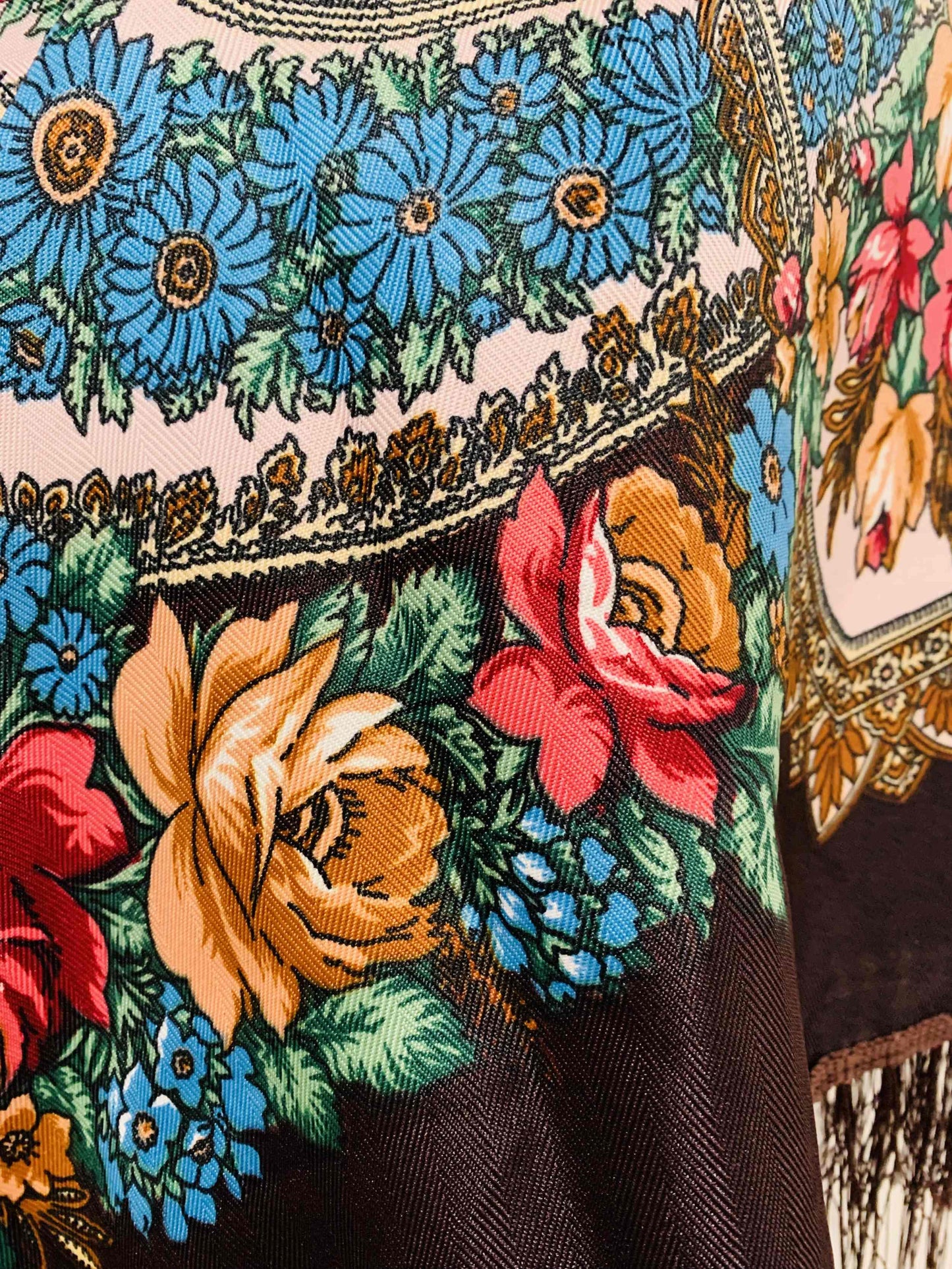 Western or Spanish Long Fringe Floral Square Scarf/Shawl