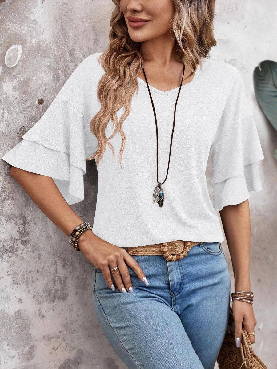 Stagecoach Favorite- Flutter Sleeve V Neck Summer Top