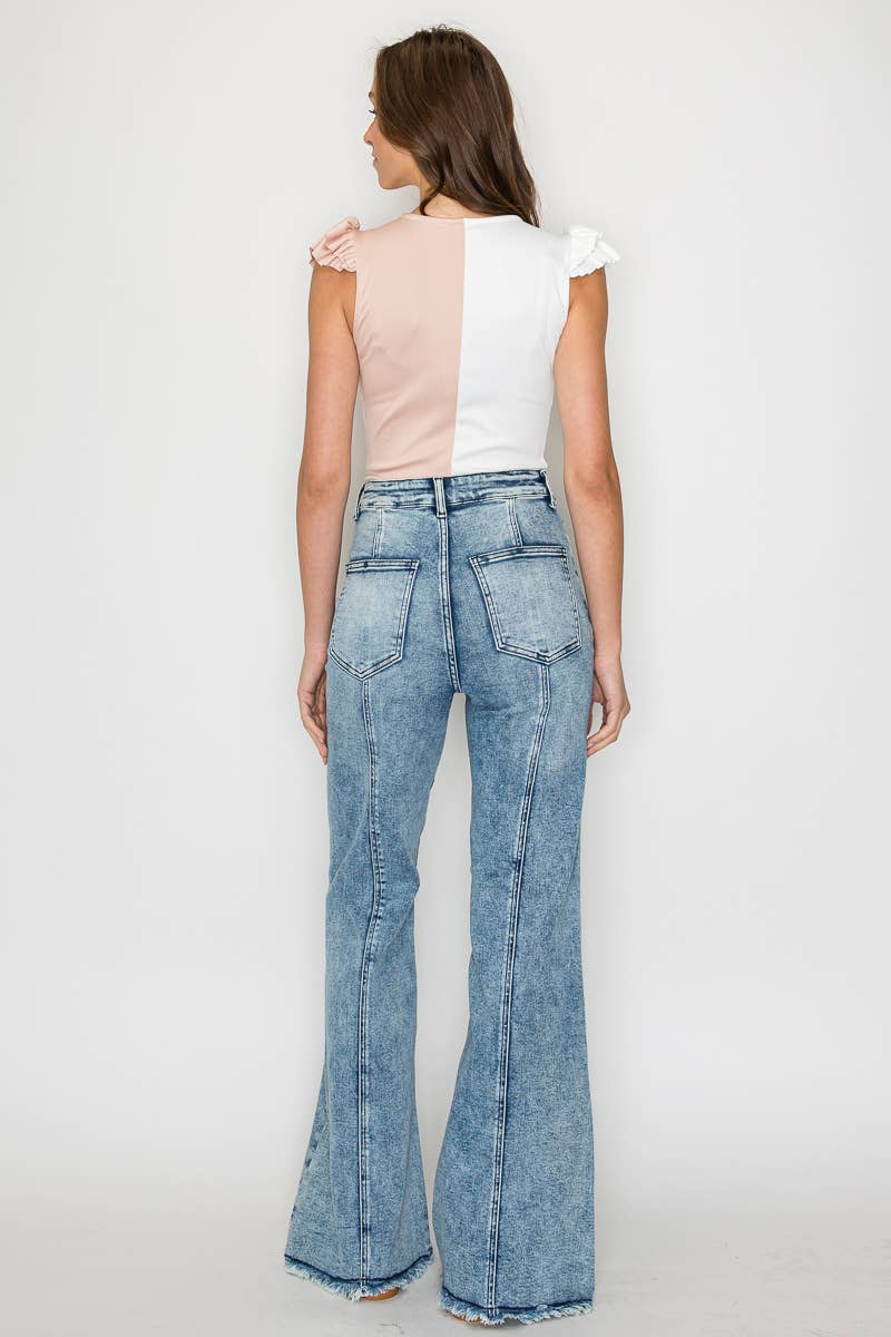 WIDE LEG PALAZZO FIT JEANS WITH STRETCH ACID WASH