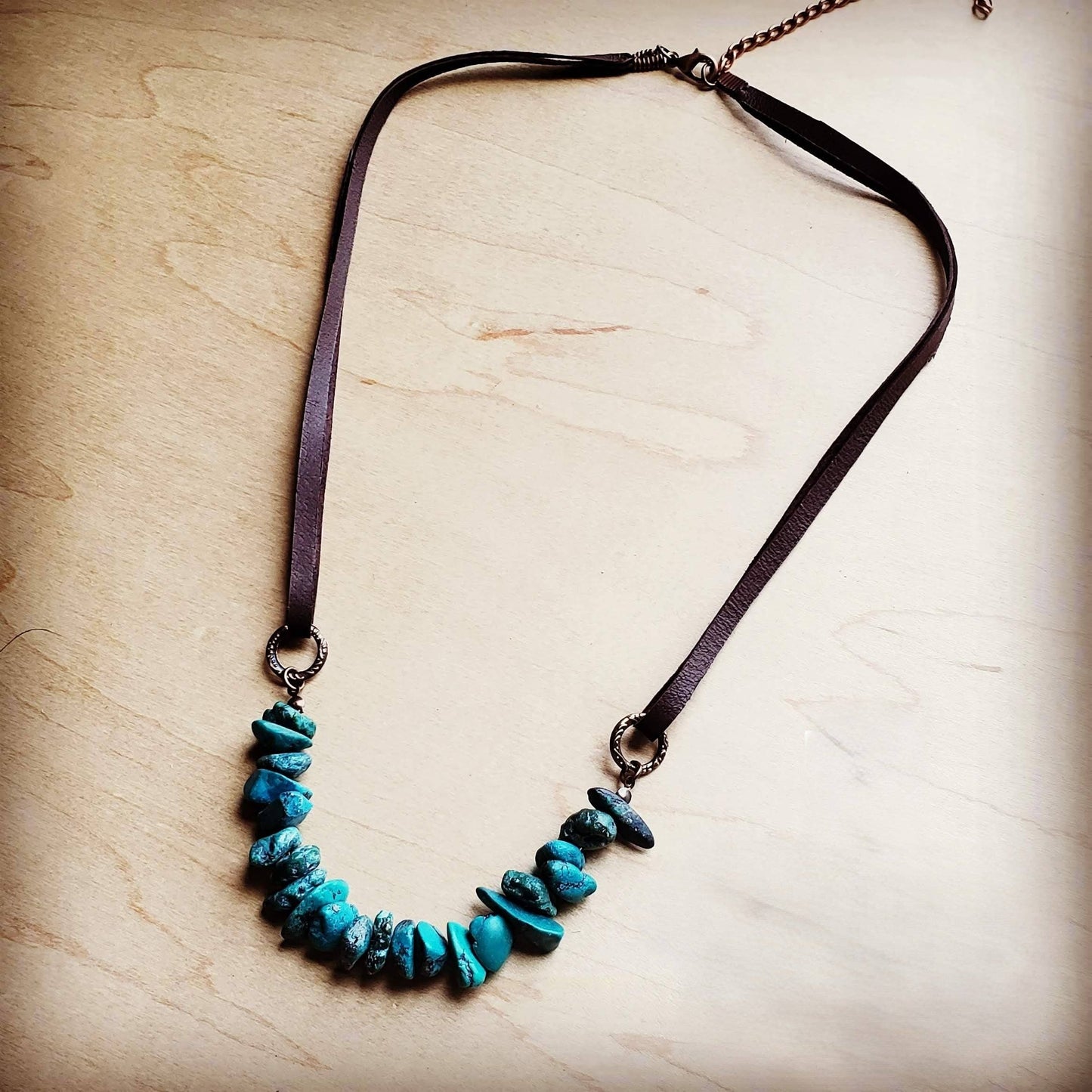 Natural Turquoise with Leather Cord Necklace