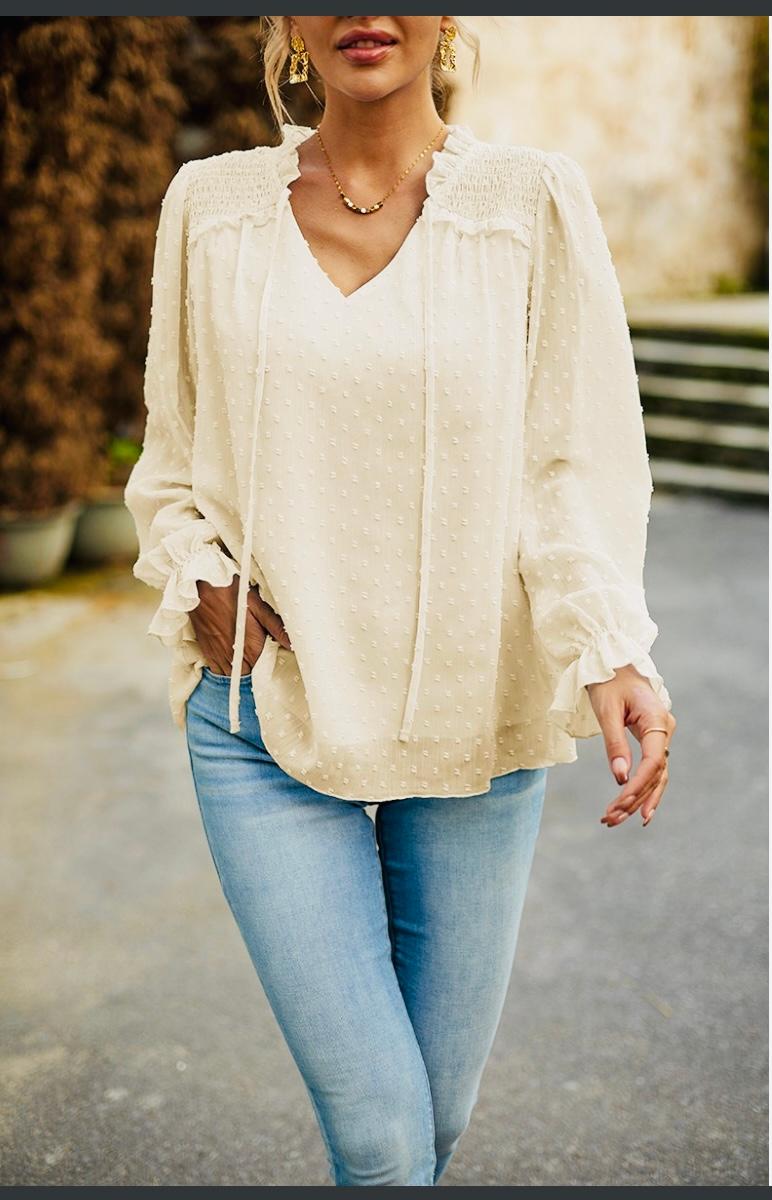 Cream colored Long sleeve peasant blouse
