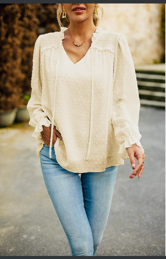 Cream colored Long sleeve peasant blouse