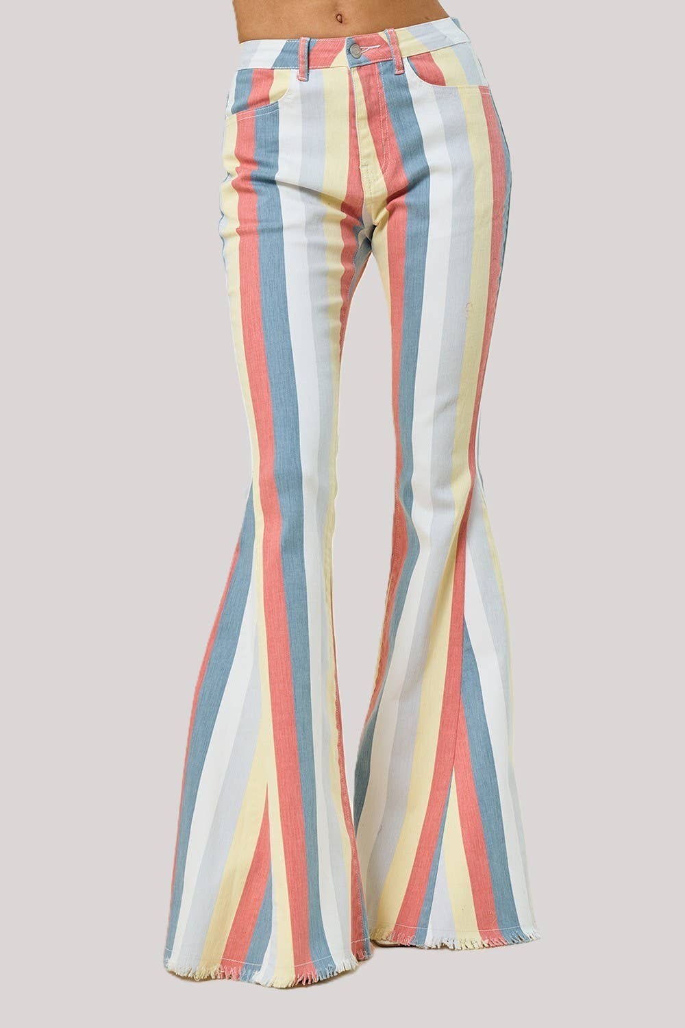 MULTI STRIPE DENIM BELLBOTTOM JEANS