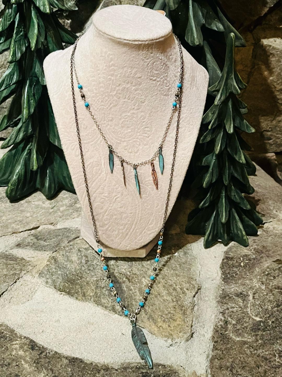 Multi Feather necklace & earrings