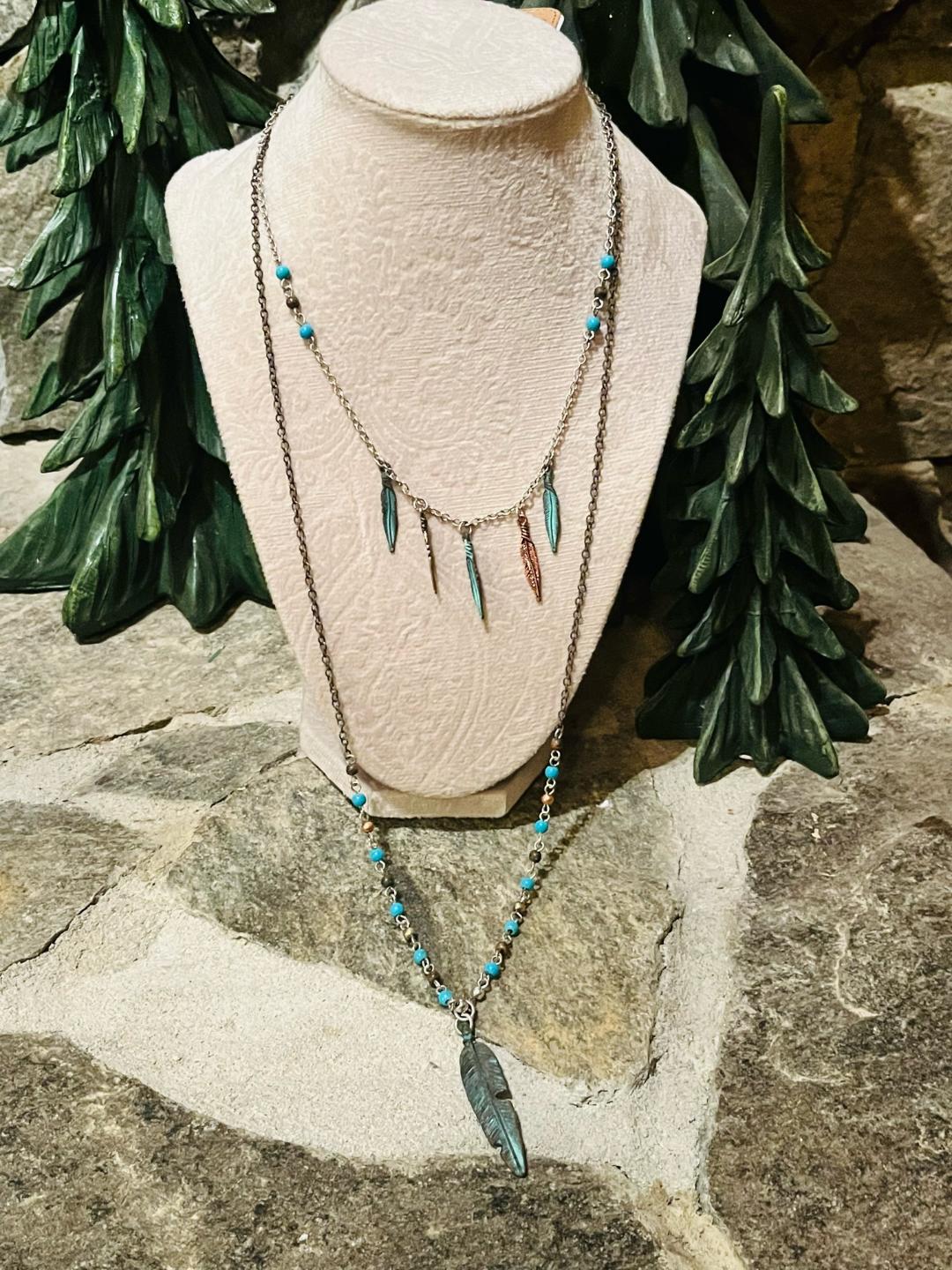 Multi Feather necklace & earrings