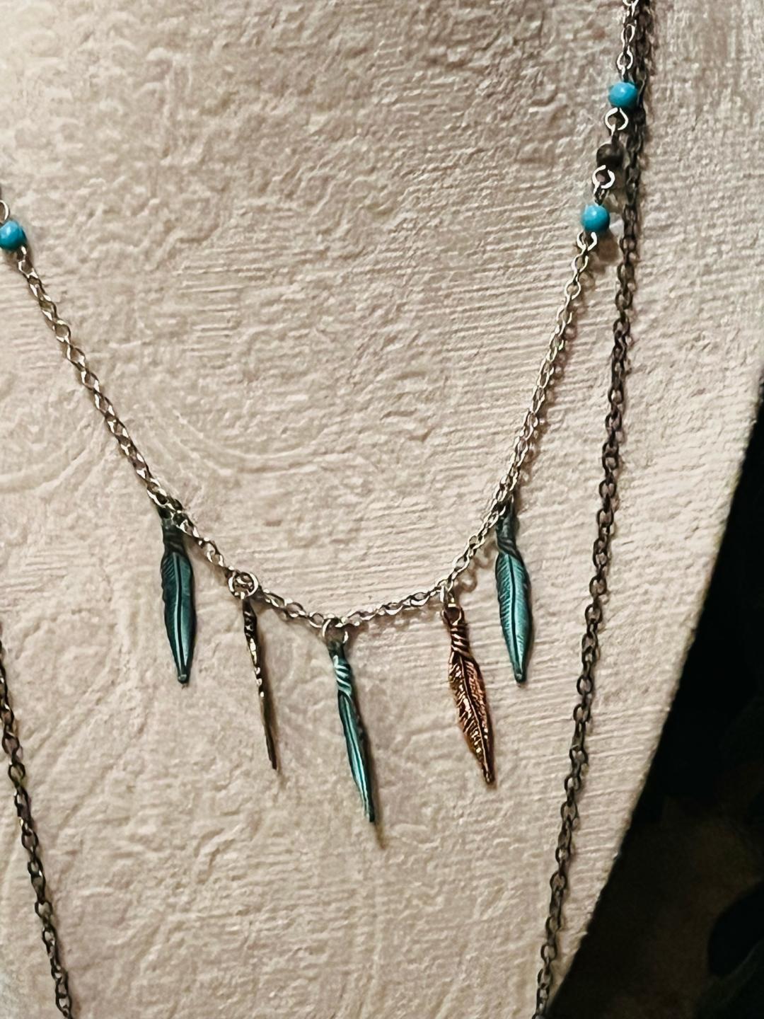 Multi Feather necklace & earrings
