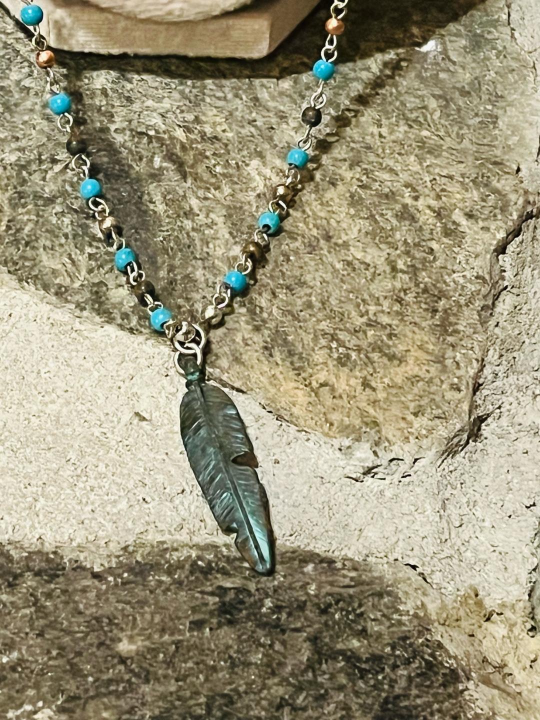 Multi Feather necklace & earrings