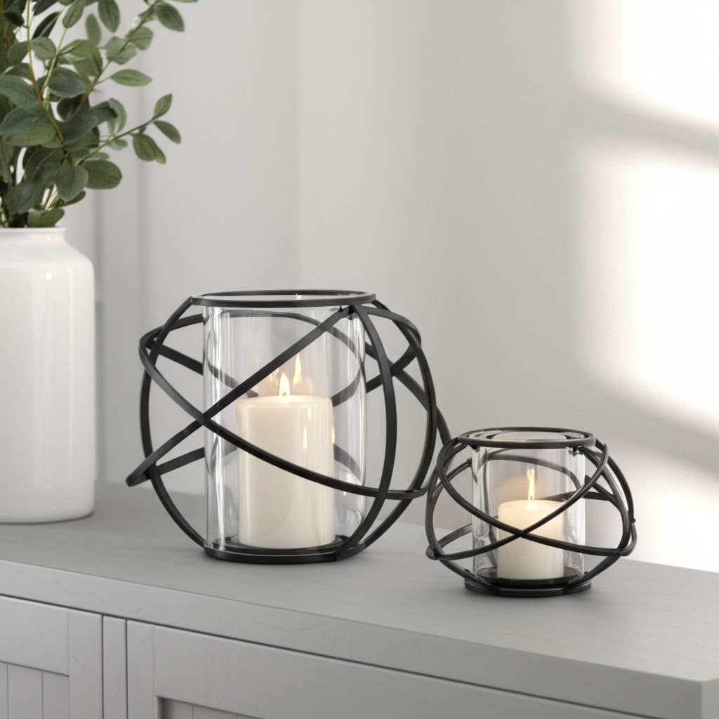 Rustic black metal swirl candle holders-set of 2