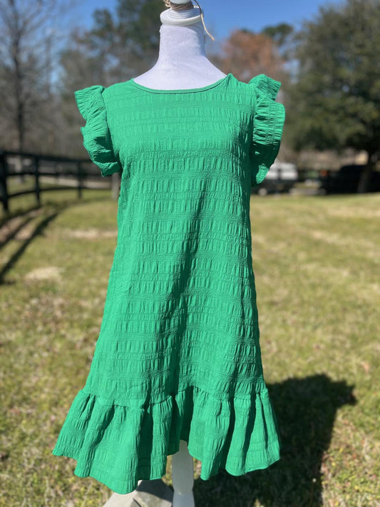 Green ruffle sleeve dress