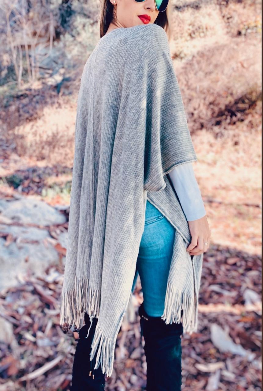 Grey soft knitted Kimono Cardigan with fringe