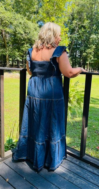 Flirty Shoulder Denim Maxi dress