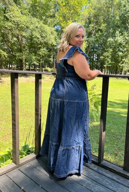 Flirty Shoulder Denim Maxi dress