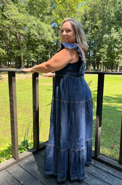 Flirty Shoulder Denim Maxi dress