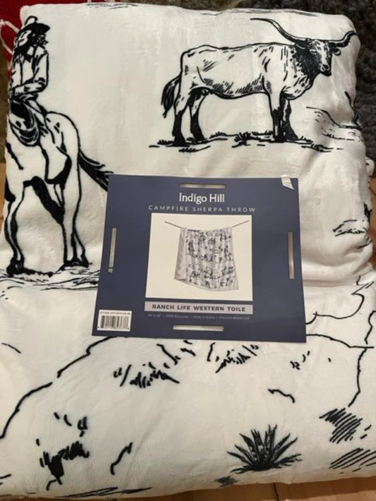 Black and white Longhorn Sherpa Throw