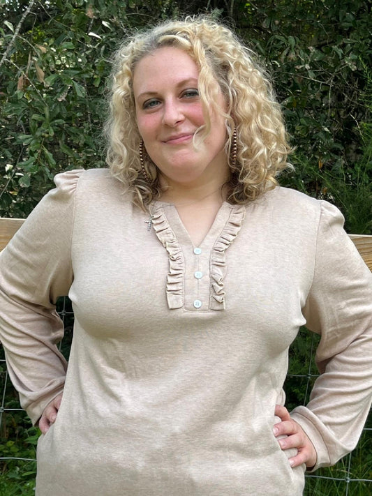 Long Sleeve ruffled Henley