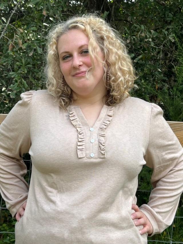 Long Sleeve ruffled Henley