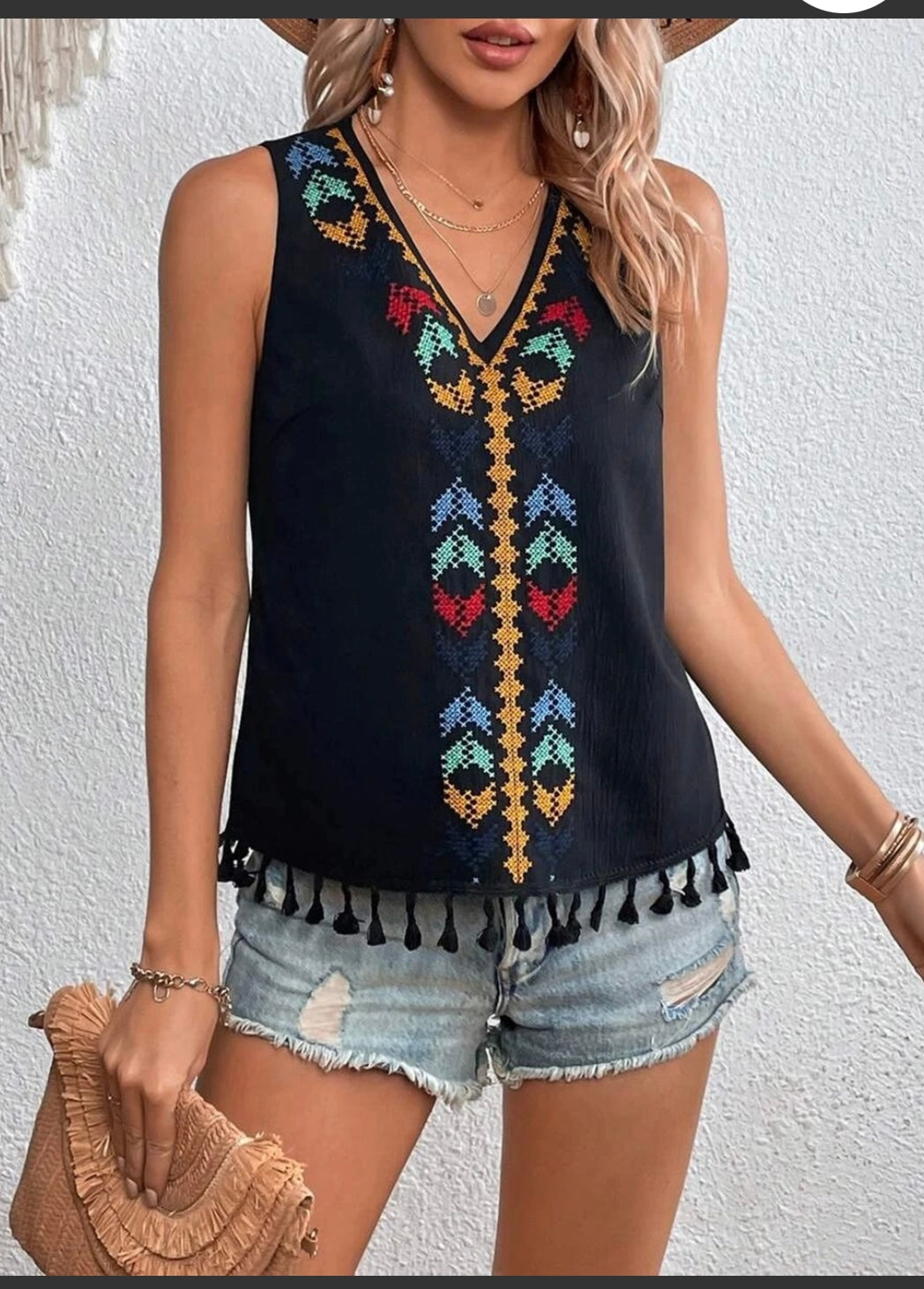 Navajo Sleeveless Tank with fringe