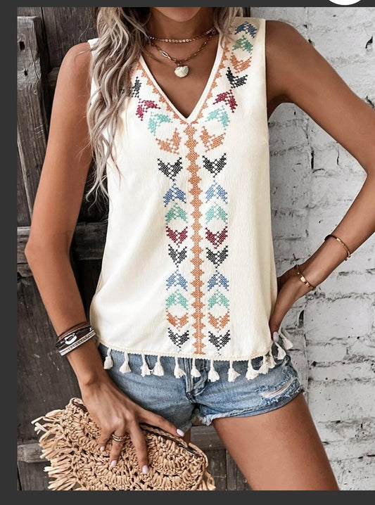 Navajo Sleeveless Tank with fringe