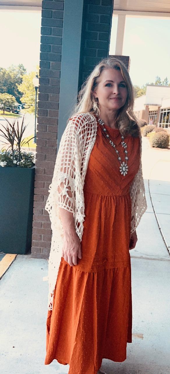 Fall burnt orange pleated dress