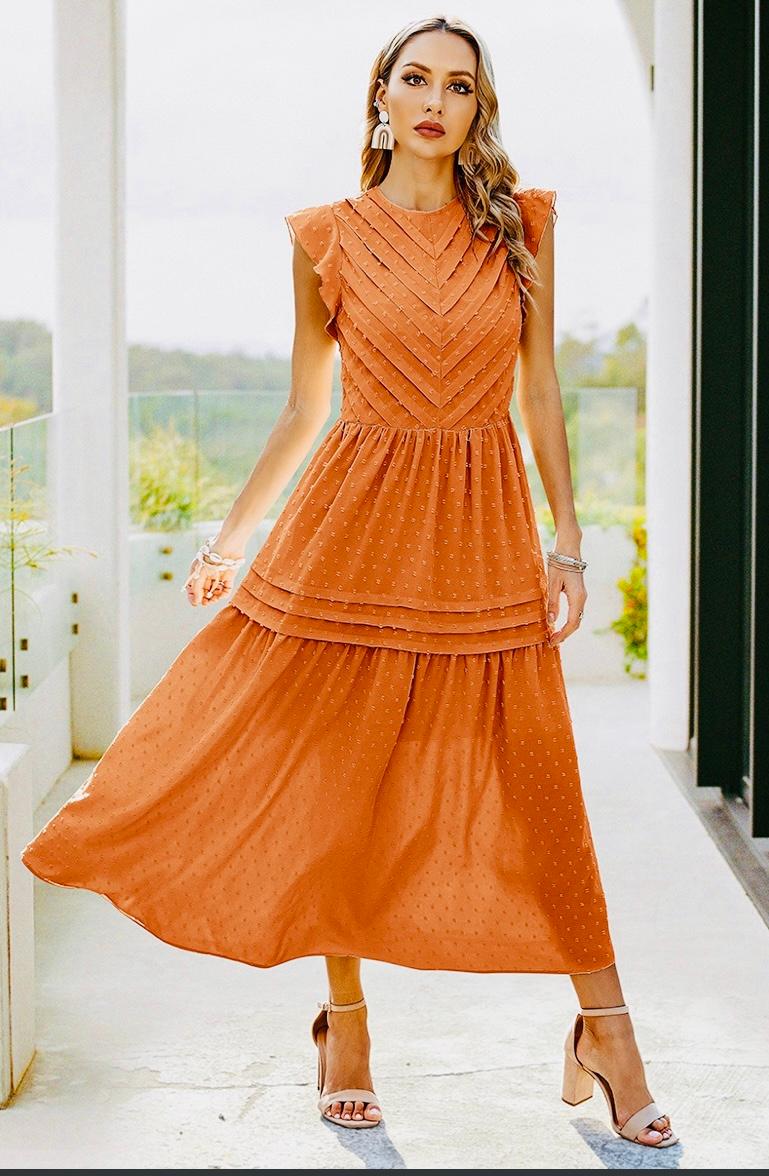 Fall burnt orange pleated dress